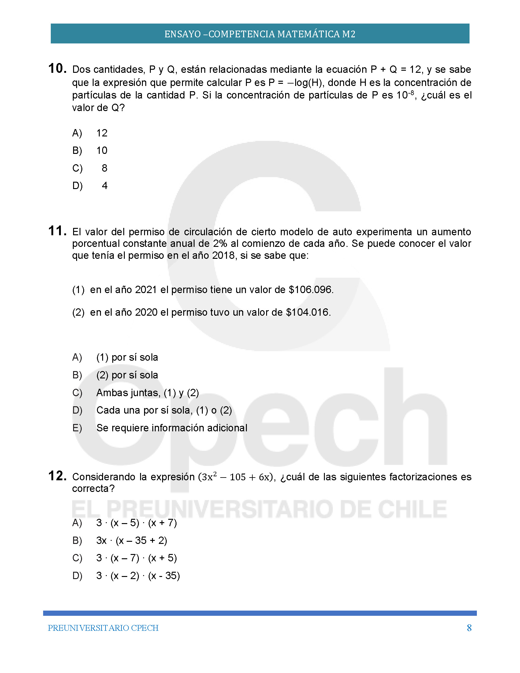 Competencia Matemáticas M2 PAES 2022